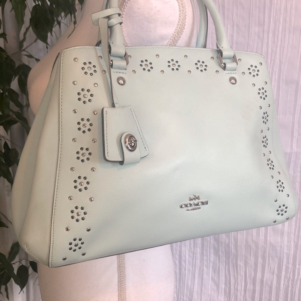 Coach Mint Green Perforated Leather Satchel